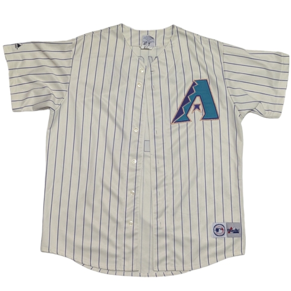 Majestic MLB Arizona D-Backs Men's XL Ivory Purple Pin-stripe #11 Sexson Jersey - Picture 3 of 16